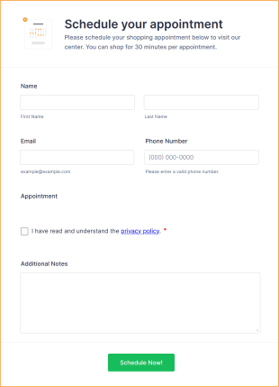 Shopping By Appointment Form Template