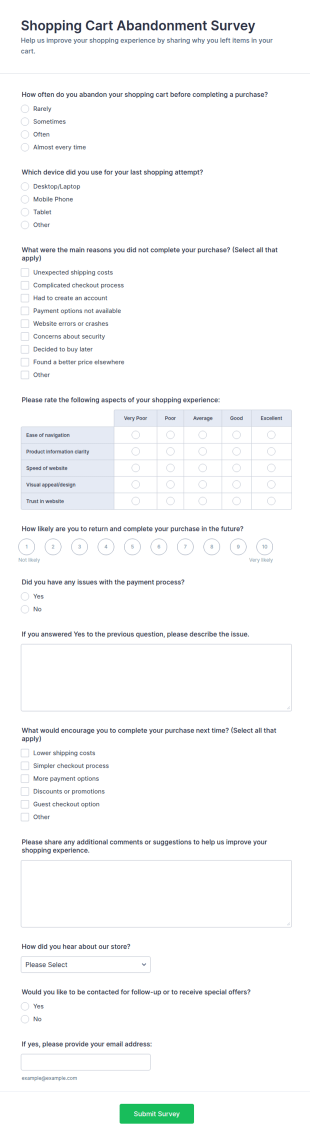 Shopping Cart Abandonment Survey Form Template