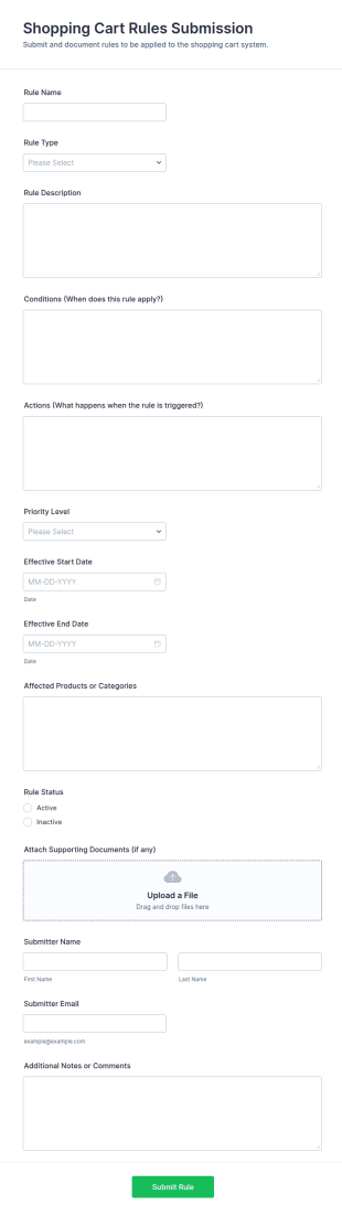 Shopping Cart Rules Submission Form Template