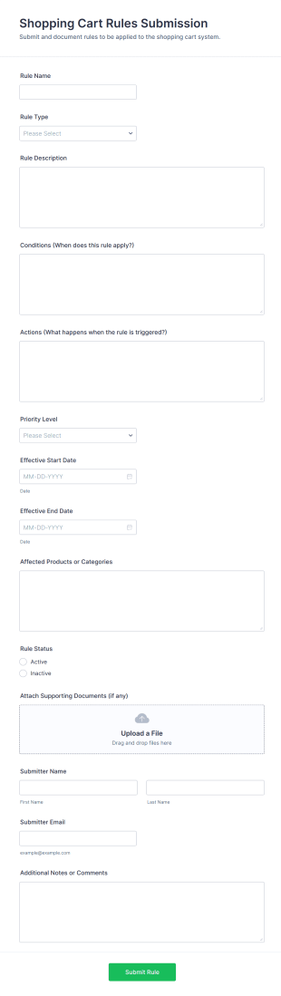 Shopping Cart Rules Submission Form Template