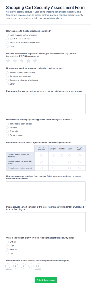 Shopping Cart Security Assessment Form Template