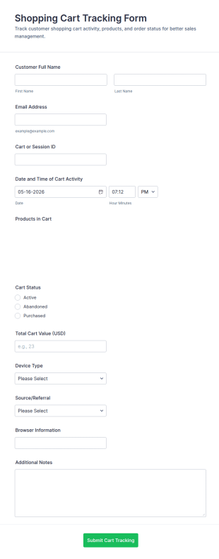 Shopping Cart Tracking Form Template