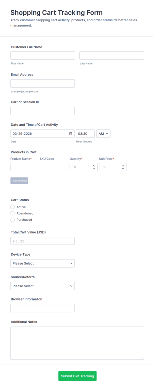 Shopping Cart Tracking Form Template