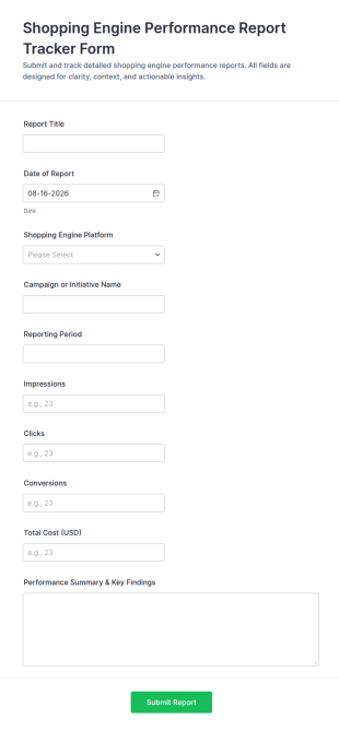 Shopping Engine Performance Report Tracker Form Template