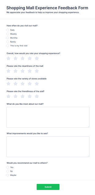 Shopping Mall Experience Feedback Form Template