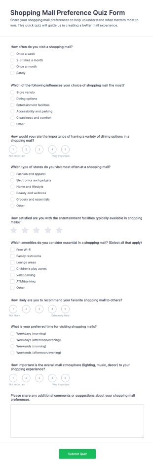 Shopping Mall Preference Quiz Form Template