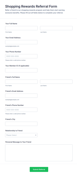 Shopping Rewards Referral Form Template