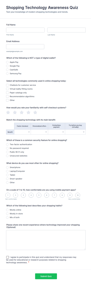Shopping Technology Awareness Quiz Form Template