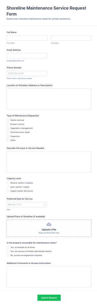 Shoreline Maintenance Service Request Form Template