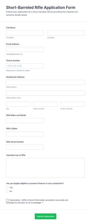 Short Barreled Rifle Application Form Template