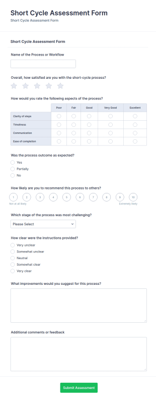 Short Cycle Assessment Form Template