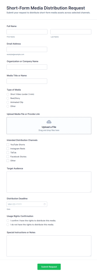 Short Form Media Distribution Request Form