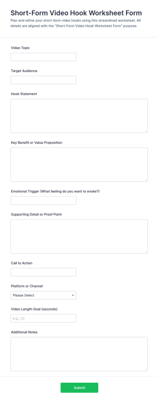 Short Form Video Hook Worksheet Form