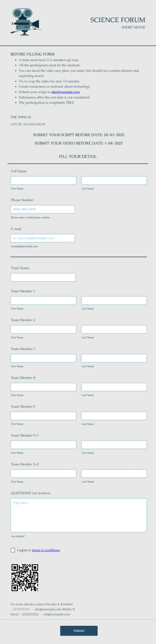 Short Movie Contest Application Form Template