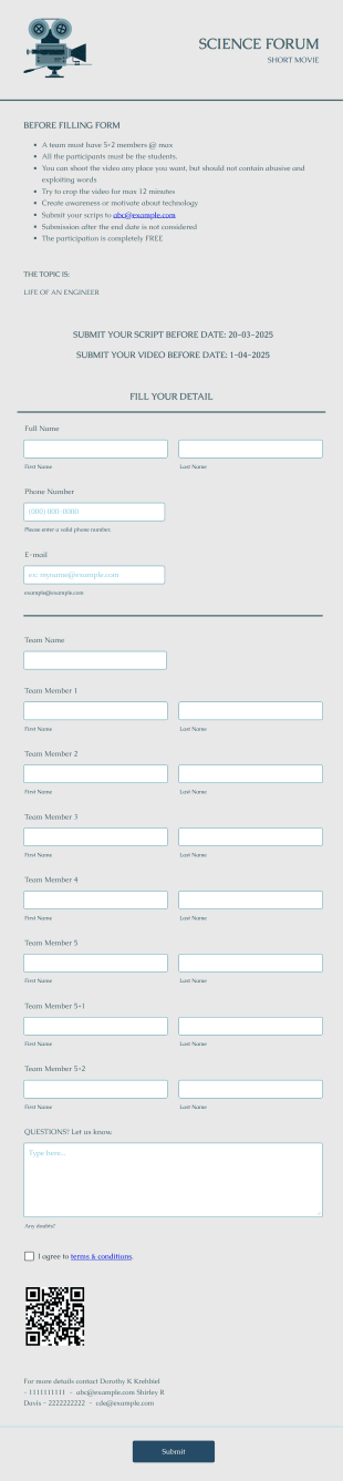 Short Movie Contest Application Form Template