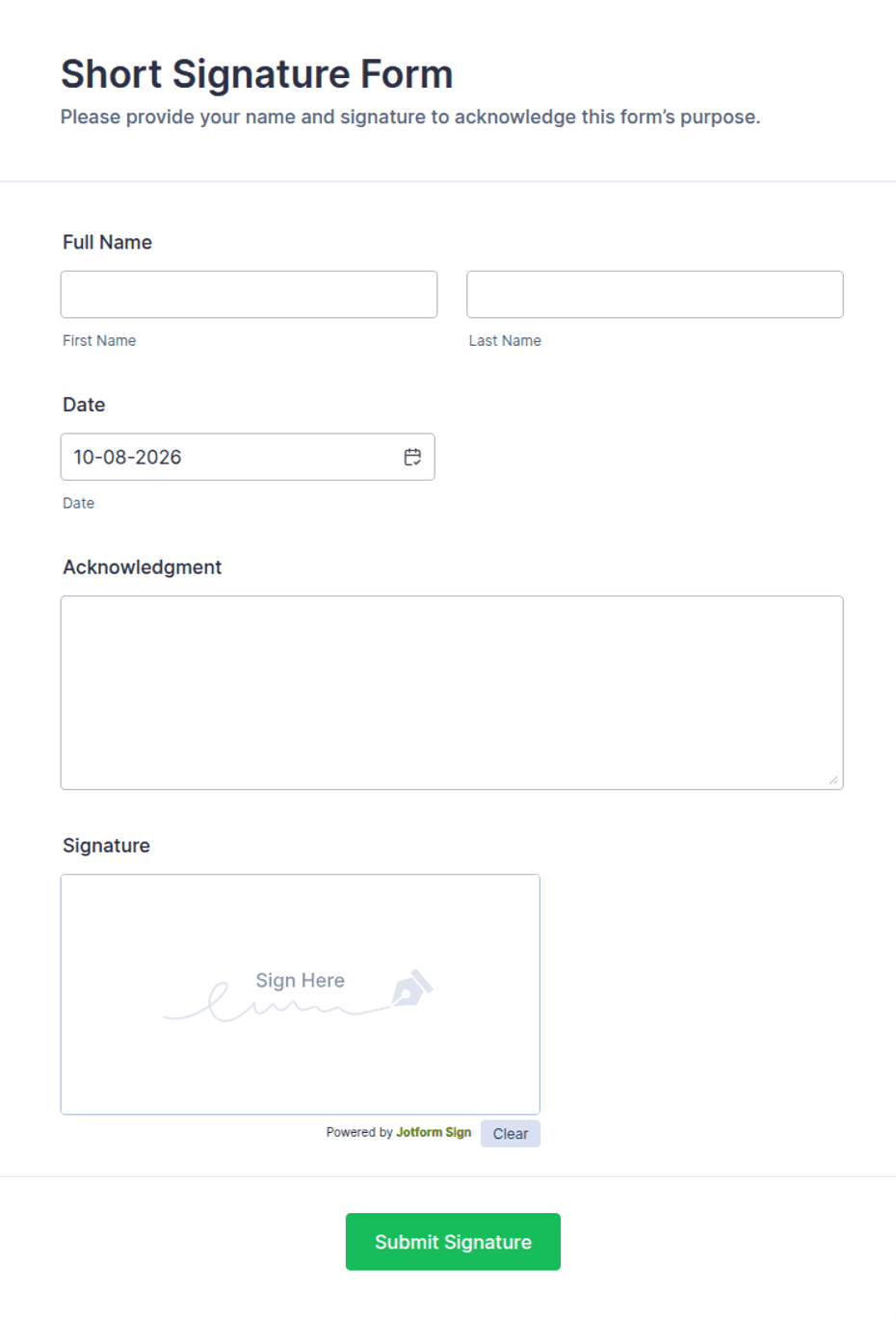 Short Signature Form Template | Jotform