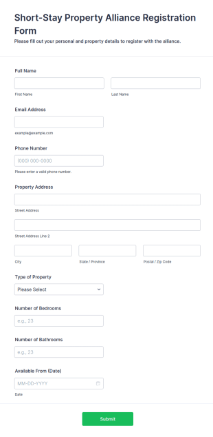 Short Stay Property Alliance Registration Form Template