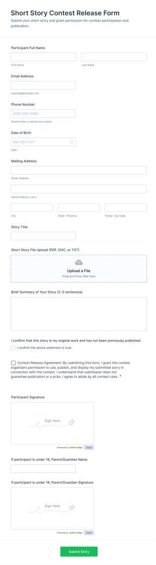 Short Story Contest Release Form Template