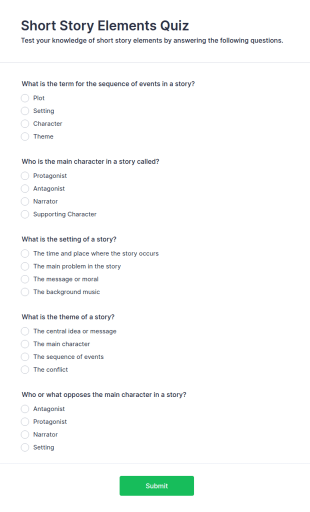 Short Story Elements Quiz Form Template