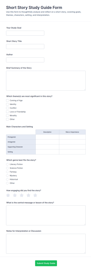 Short Story Study Guide Form Template
