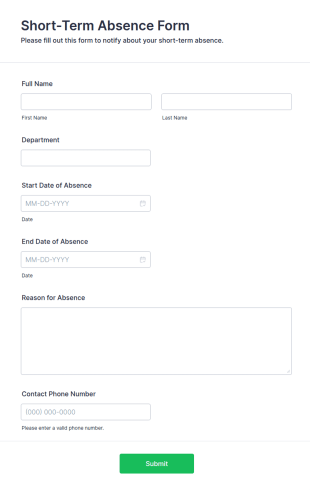 Short Term Absence Form Template