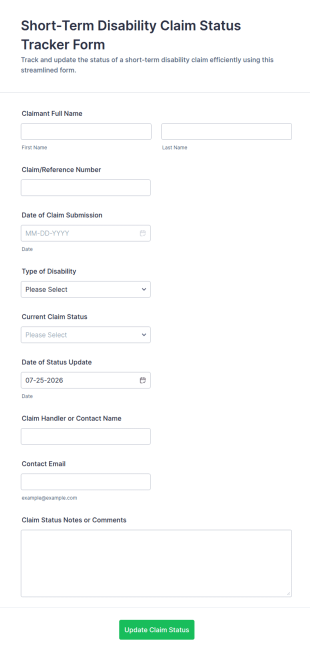Short Term Disability Claim Status Tracker Form Template