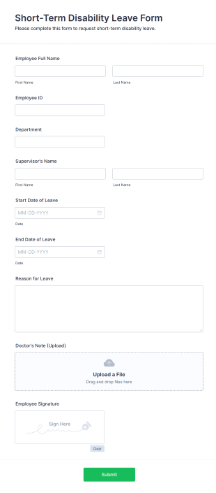 Short Term Disability Leave Form Form Template