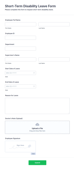 Short Term Disability Leave Form Template