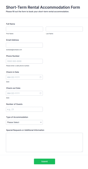 Short Term Rental Accommodation Form Template