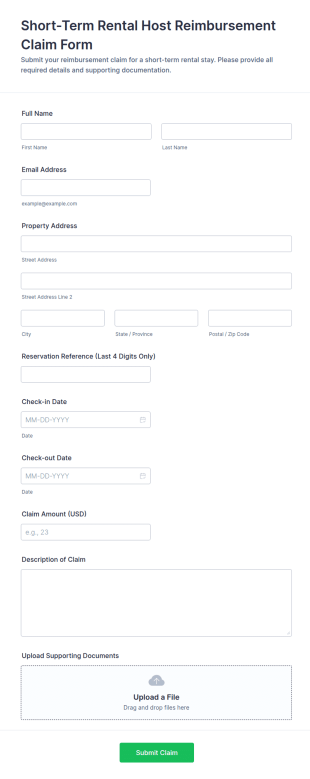 Short Term Rental Host Reimbursement Claim Form Template