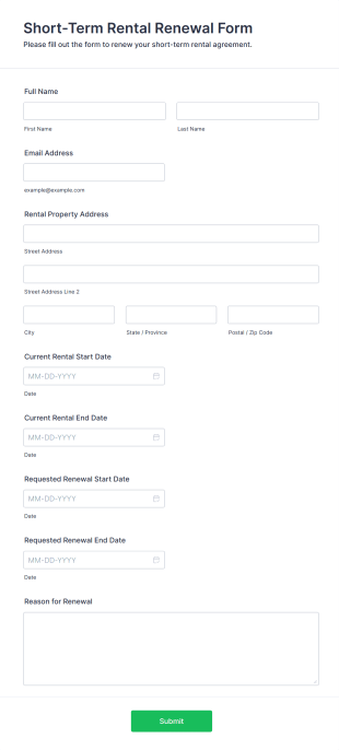 Short Term Rental Renewal Form Form Template
