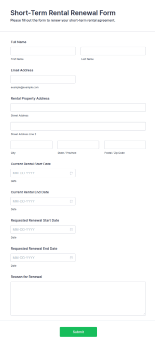 Short Term Rental Renewal Form Template