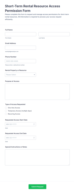 Short Term Rental Resource Access Permission Form Template