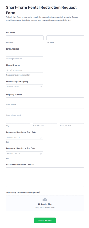 Short Term Rental Restriction Request Form Template