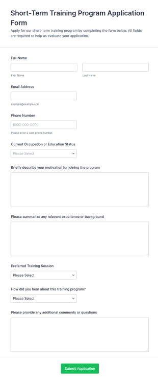 Short Term Training Program Application Form Template