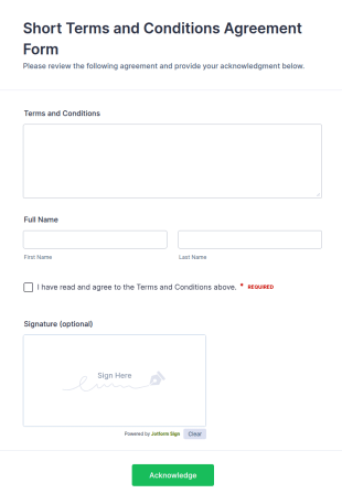 Short Terms And Conditions Agreement Form Template