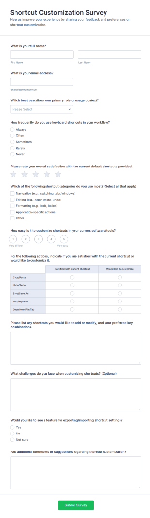 Shortcut Customization Survey Form Template