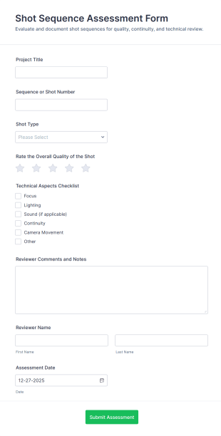 Shot Sequence Assessment Form Template