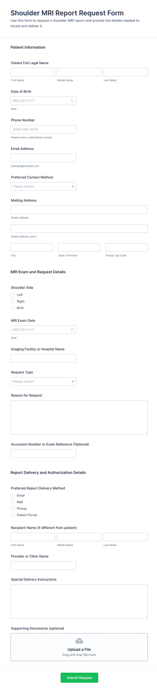 Shoulder MRI Report Request Form Template