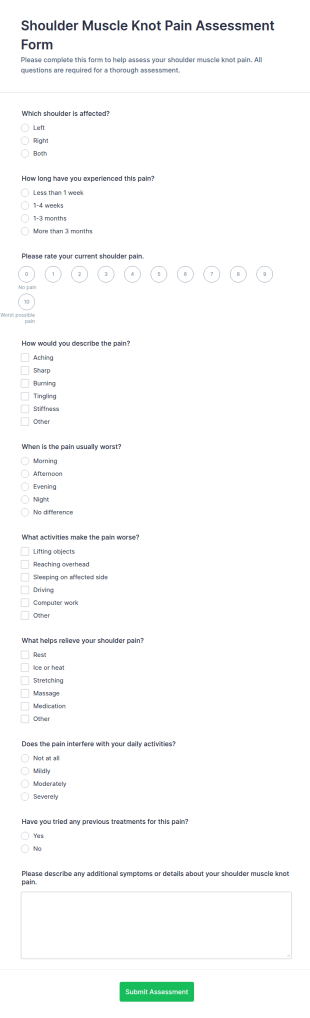 Shoulder Muscle Knot Pain Assessment Form Template
