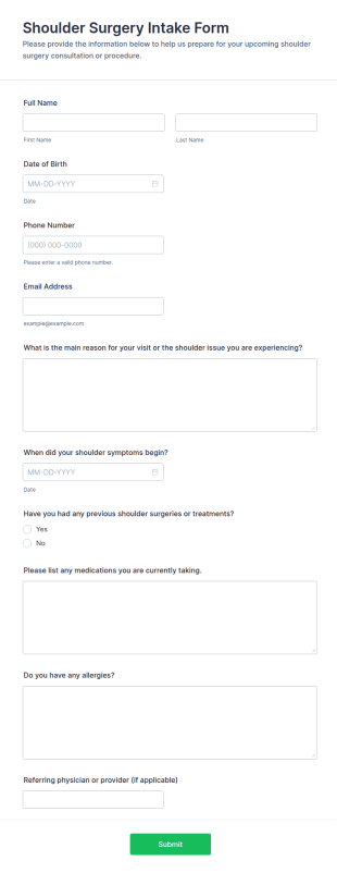 Shoulder Surgery Intake Form Template