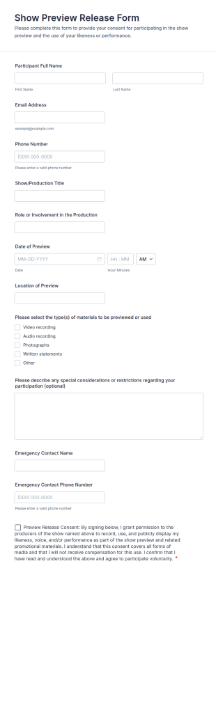 Show Preview Release Form Template