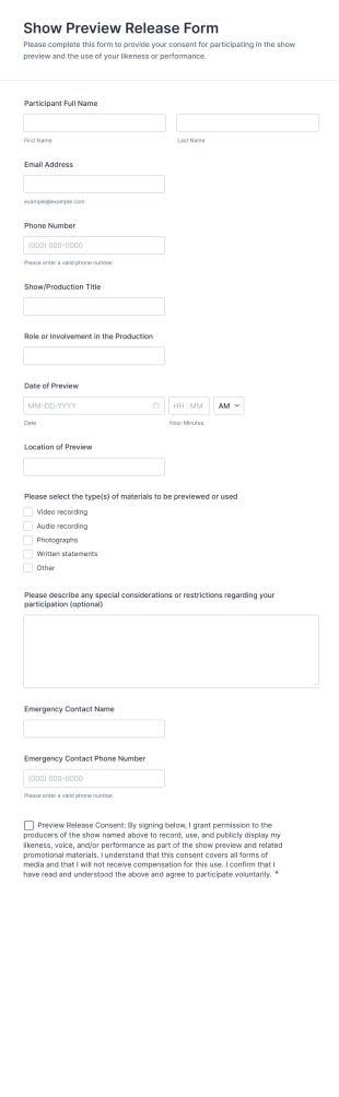 Show Preview Release Form Template