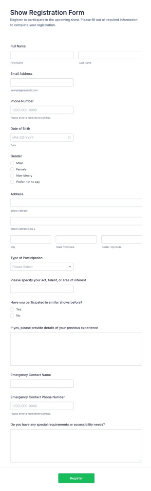 Show Registration Form Template