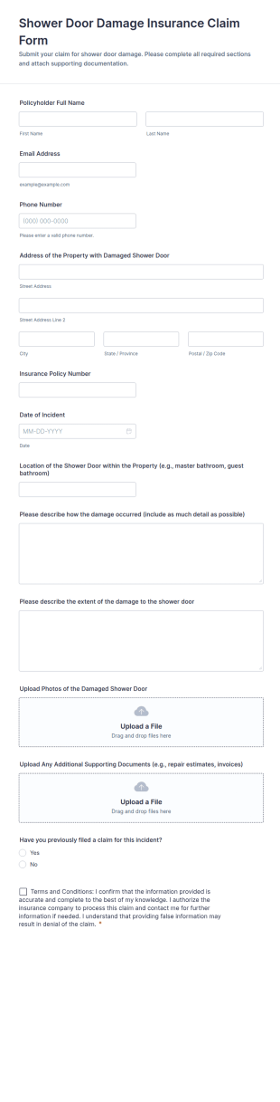 Shower Door Damage Insurance Claim Form Template