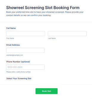 Showreel Screening Slot Booking Form Template
