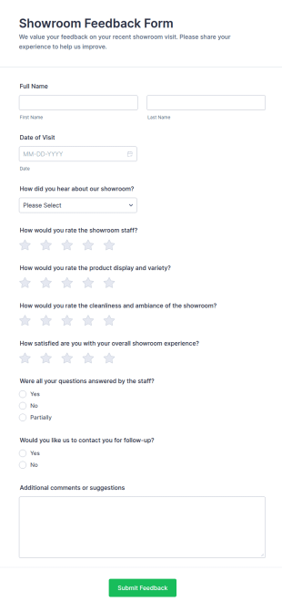Showroom Feedback Form Template