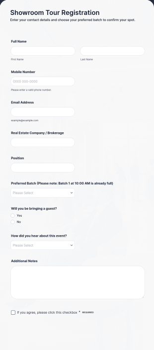 Showroom Tour Registration Form Template