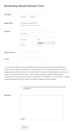 ShutterSlap Model Release Form Template