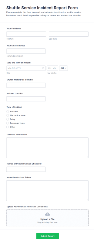 Shuttle Service Incident Report Form Template